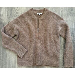 NEW Madewell York Half-Zip Alpaca Wool Sweater Marled Brown Multicolor Flecks XS